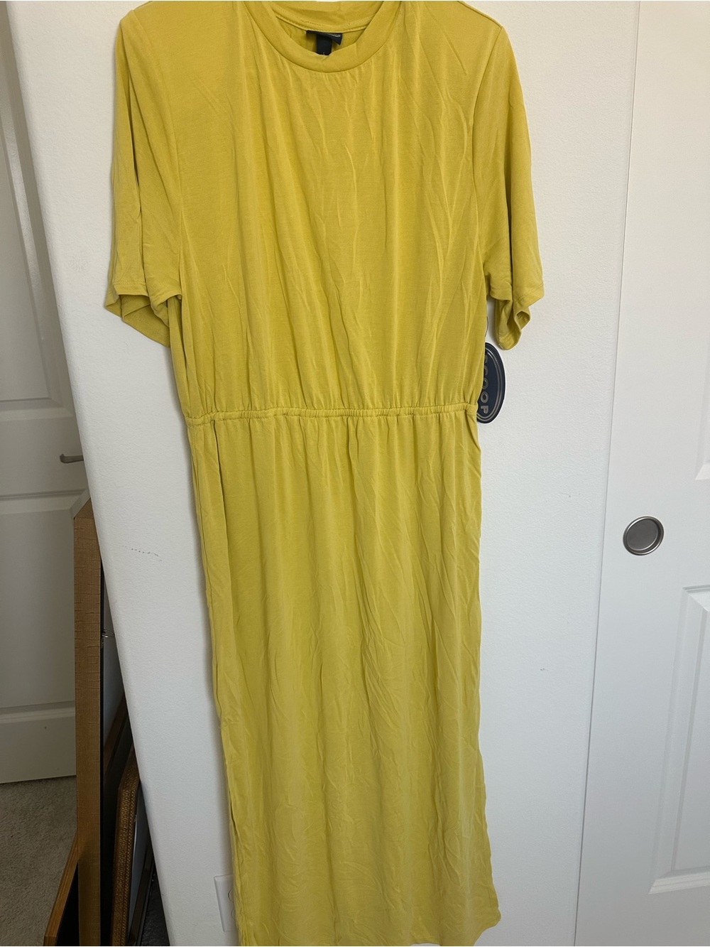 Casual Yellow Short-Sleeve Maxi Dress with Elastic Waist